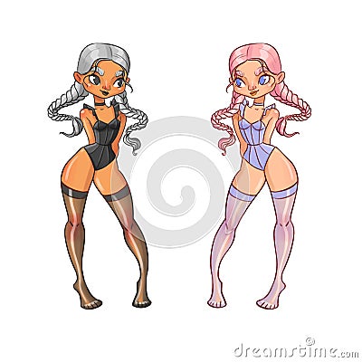 Two cartoon girls in underwear Stock Photo